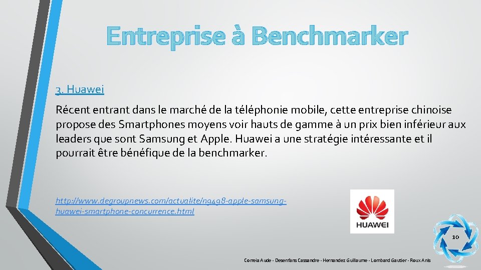 Entreprise à Benchmarker 3. Huawei Récent entrant dans le marché de la téléphonie mobile,