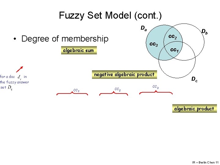 Fuzzy Set Model (cont. ) Da cc 2 • Degree of membership for a
