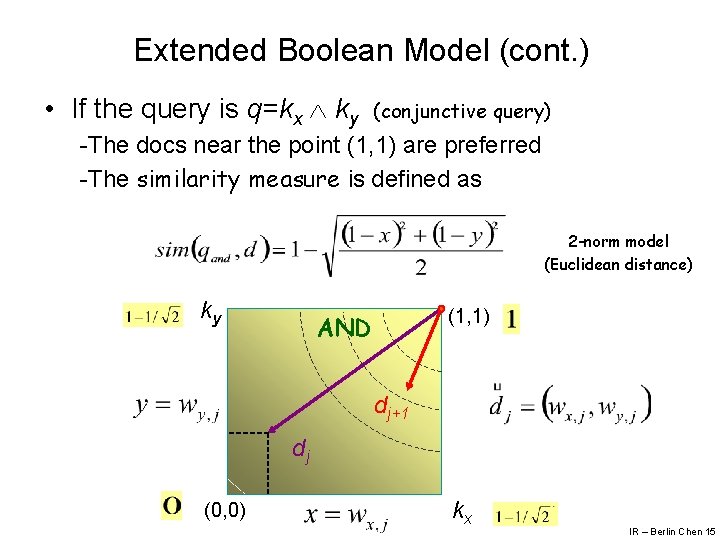 Extended Boolean Model (cont. ) • If the query is q=kx ky (conjunctive query)