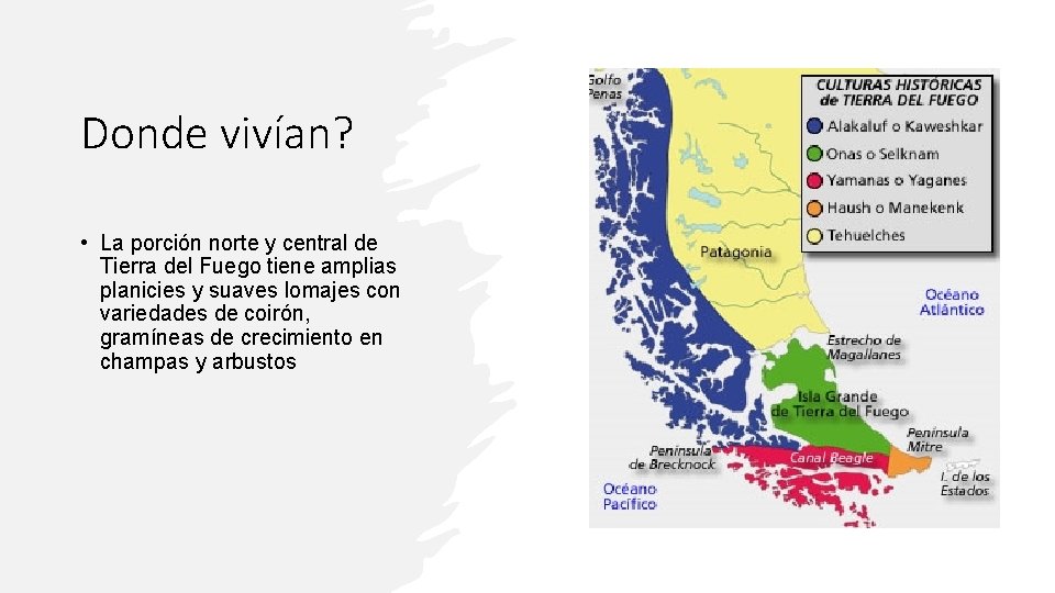 Donde vivían? • La porción norte y central de Tierra del Fuego tiene amplias