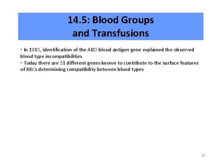 14. 5: Blood Groups and Transfusions • In 1910, identification of the ABO blood