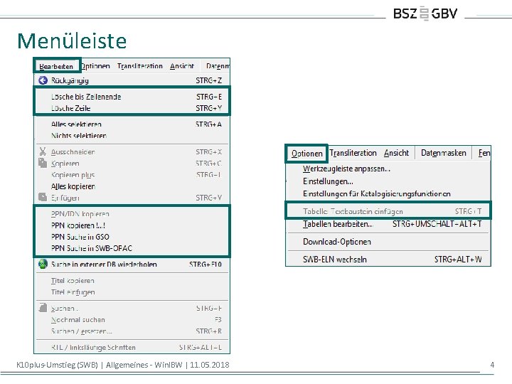 Menüleiste K 10 plus-Umstieg (SWB) | Allgemeines - Win. IBW | 11. 05. 2018