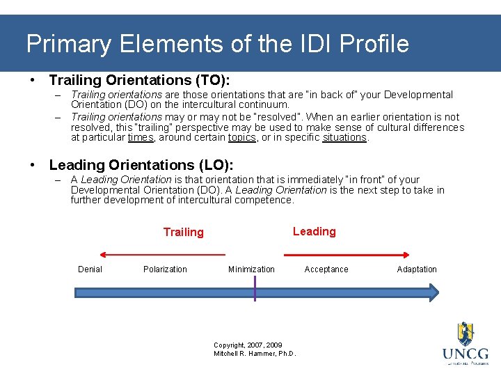 Primary Elements of the IDI Profile • Trailing Orientations (TO): – Trailing orientations are
