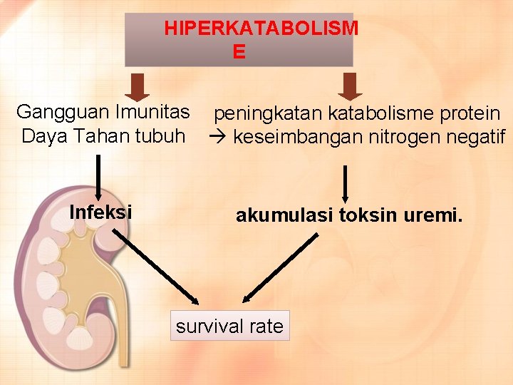 HIPERKATABOLISM E Gangguan Imunitas peningkatan katabolisme protein Daya Tahan tubuh keseimbangan nitrogen negatif Infeksi