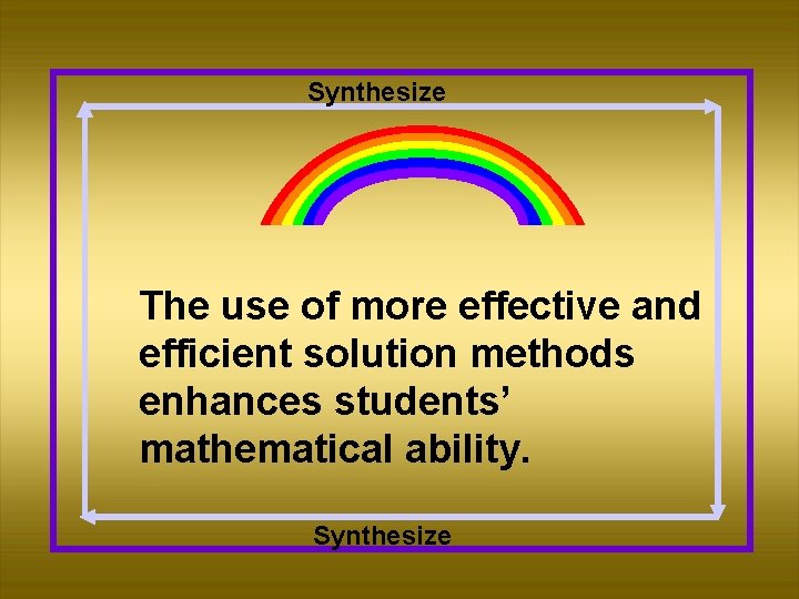 Synthesize The use of more effective and efficient solution methods enhances students’ mathematical ability.