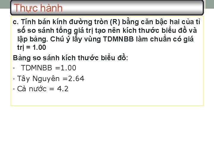 Thực hành c. Tính bán kính đường tròn (R) bằng căn bậc hai của