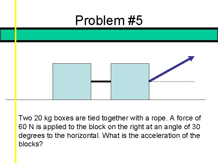 Problem #5 Two 20 kg boxes are tied together with a rope. A force