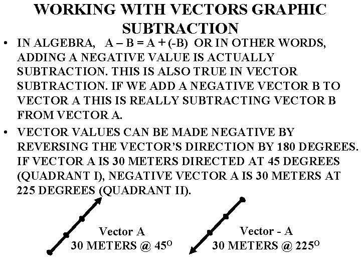 WORKING WITH VECTORS GRAPHIC SUBTRACTION • IN ALGEBRA, A – B = A +