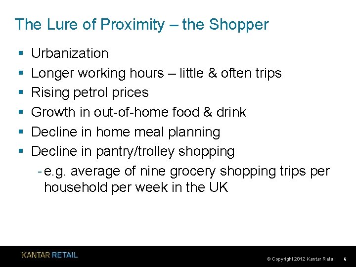 The Lure of Proximity – the Shopper § § § Urbanization Longer working hours