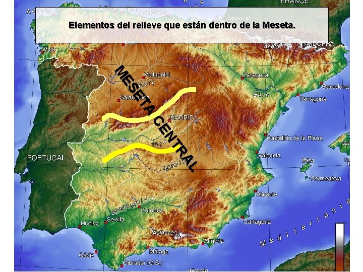 Elementos del relieve que están dentro de la Meseta. A ET ES M L