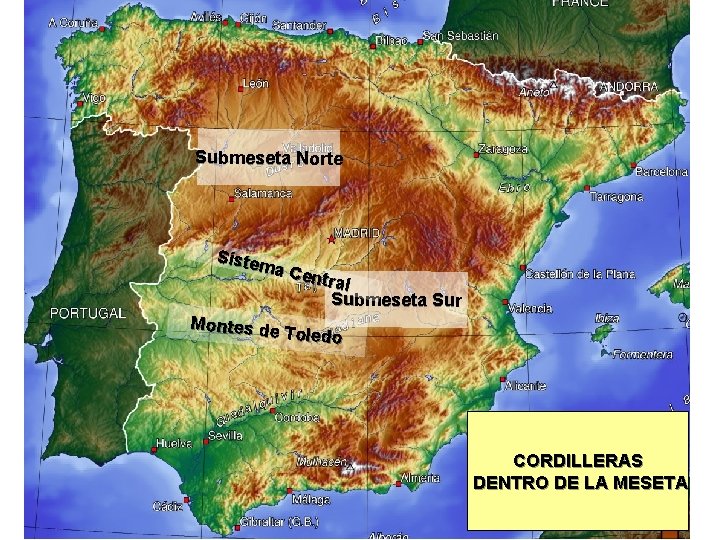 Submeseta Norte Siste ma C entra l Submeseta Sur Montes de Toledo CORDILLERAS DENTRO