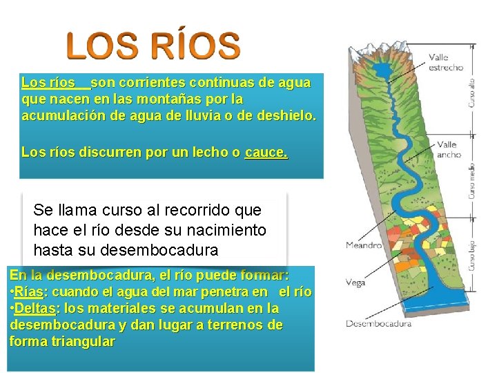 Los ríos son corrientes continuas de agua que nacen en las montañas por la