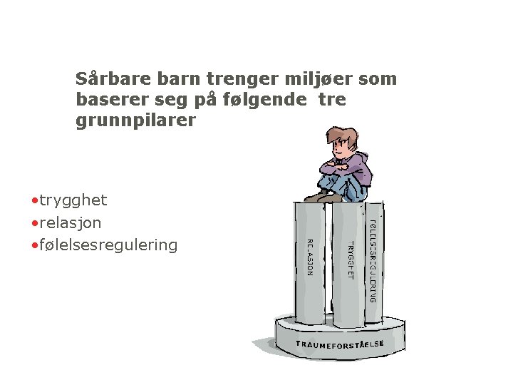 Sårbare barn trenger miljøer som baserer seg på følgende tre grunnpilarer • trygghet •