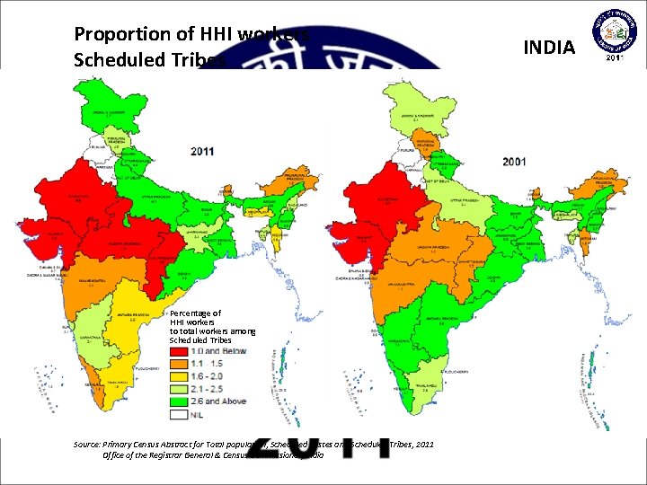 Proportion of HHI workers Scheduled Tribes Percentage of HHI workers to total workers among