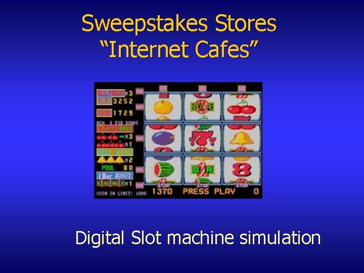 Sweepstakes Stores “Internet Cafes” Digital Slot machine simulation 
