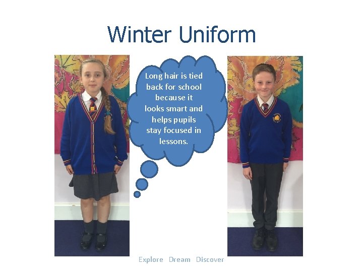 Winter Uniform Long hair is tied back for school because it looks smart and