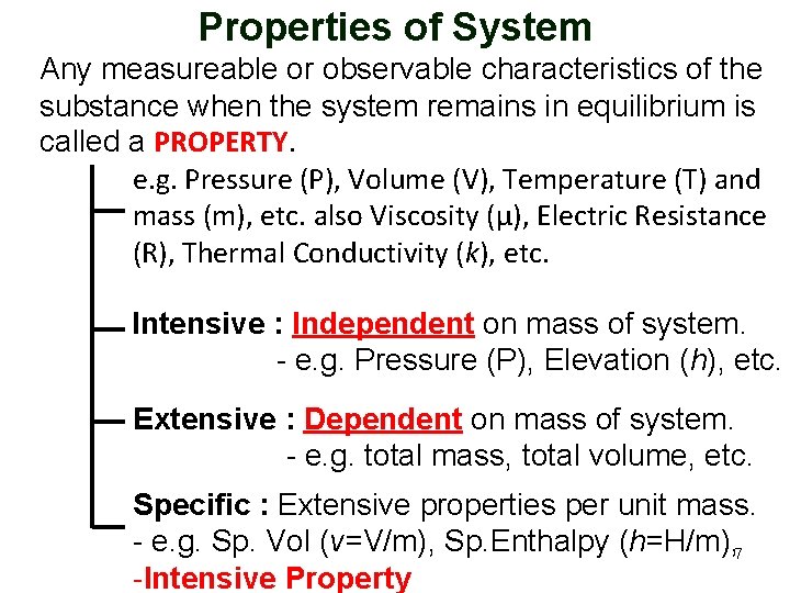 Properties of System Any measureable or observable characteristics of the substance when the system