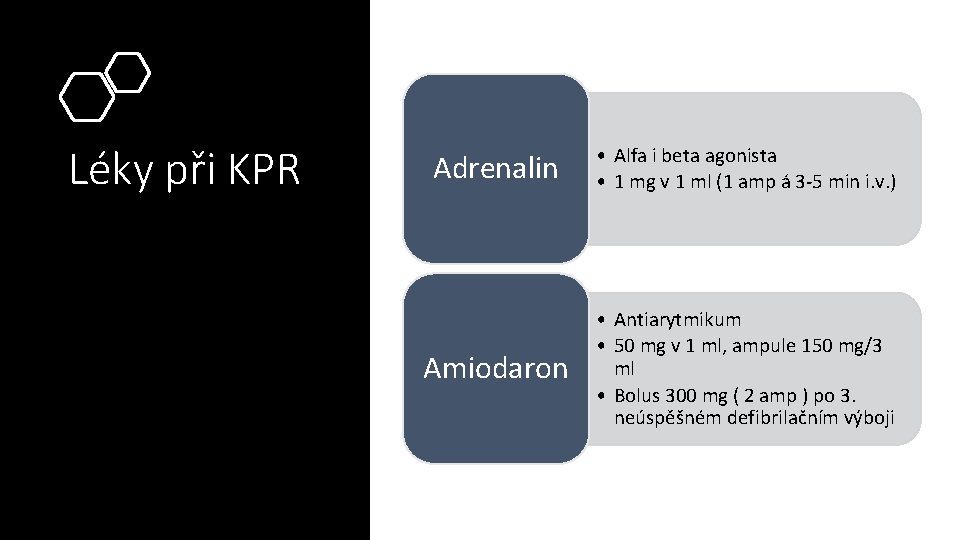 Léky při KPR Adrenalin • Alfa i beta agonista • 1 mg v 1