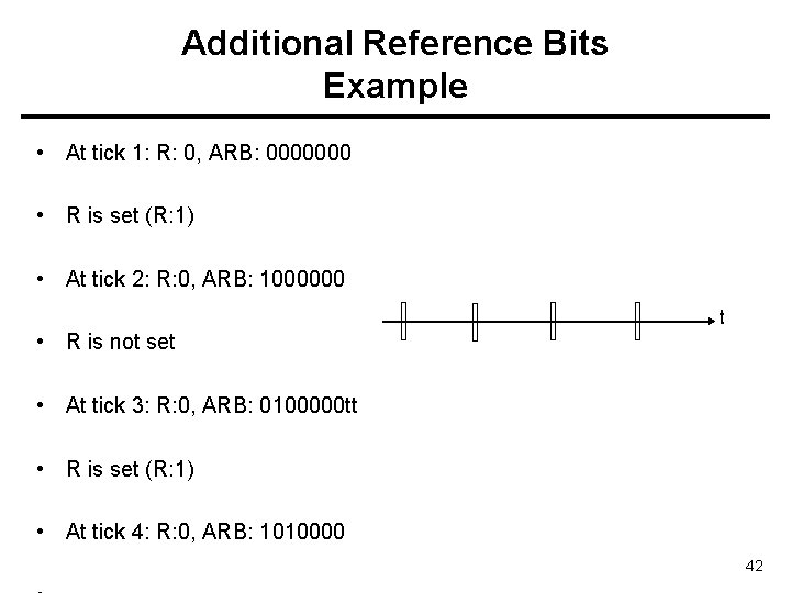 Additional Reference Bits Example • At tick 1: R: 0, ARB: 0000000 • R