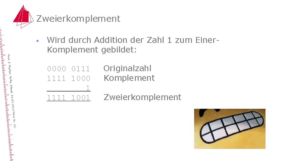 Zweierkomplement · Wird durch Addition der Zahl 1 zum Einer. Komplement gebildet: lie Nr.