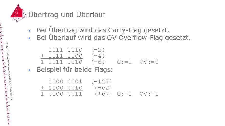 Übertrag und Überlauf · Bei Übertrag wird das Carry-Flag gesetzt. Bei Überlauf wird das