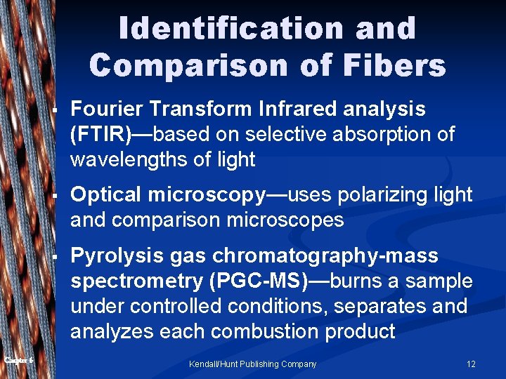 Identification and Comparison of Fibers Chapter 6 § Fourier Transform Infrared analysis (FTIR)—based on