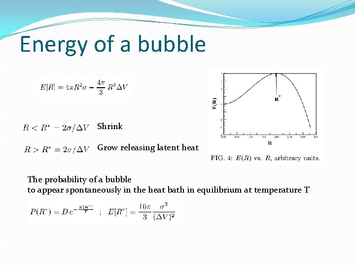 Energy of a bubble Shrink Grow releasing latent heat The probability of a bubble