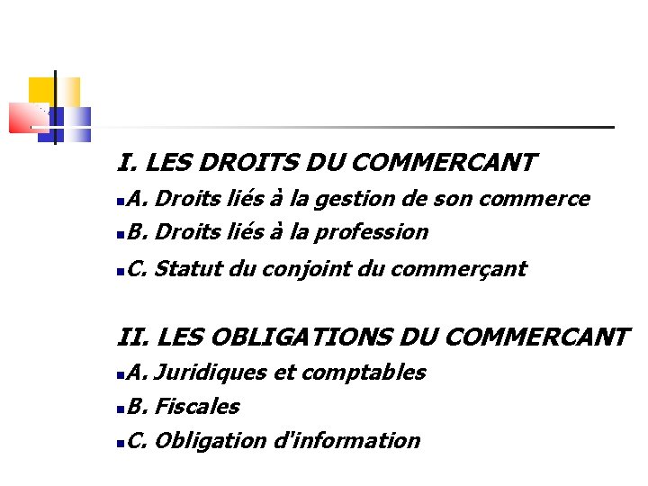 I. LES DROITS DU COMMERCANT A. Droits liés à la gestion de son commerce