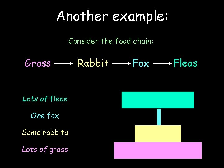 Another example: Consider the food chain: Grass Lots of fleas One fox Some rabbits