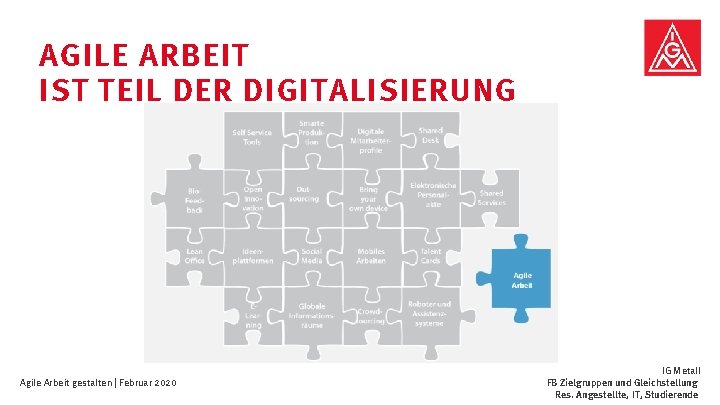 AGILE ARBEIT IST TEIL DER DIGITALISIERUNG Agile Arbeit gestalten | Februar 2020 IG Metall