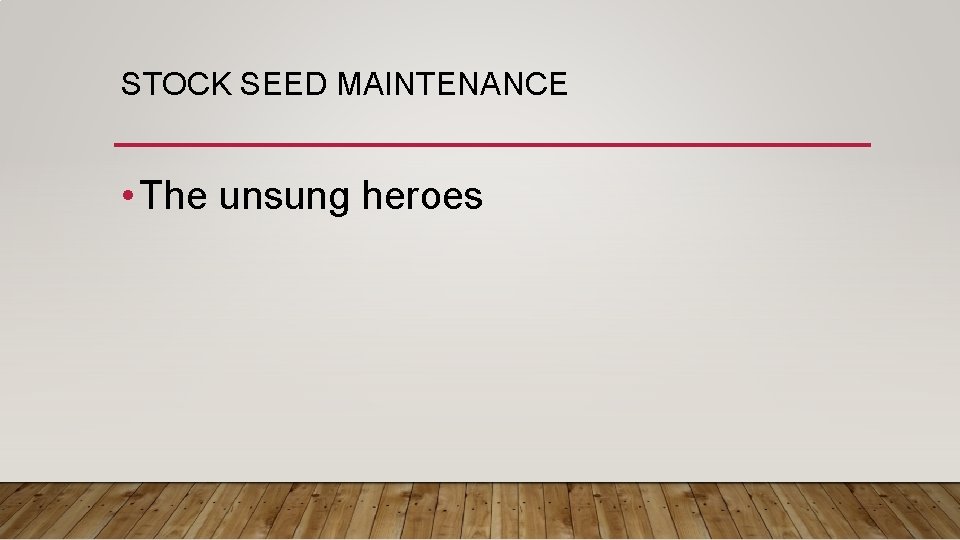 STOCK SEED MAINTENANCE • The unsung heroes 