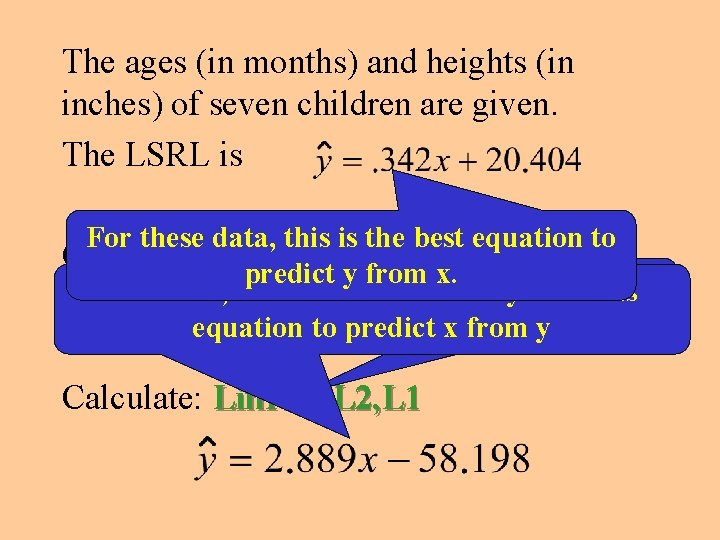 The ages (in months) and heights (in inches) of seven children are given. The
