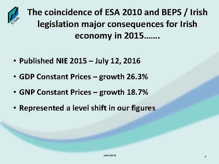 The coincidence of ESA 2010 and BEPS / Irish legislation major consequences for Irish