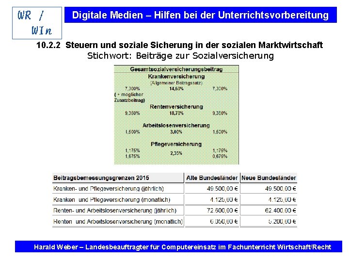 Digitale Medien – Hilfen bei der Unterrichtsvorbereitung 10. 2. 2 Steuern und soziale Sicherung