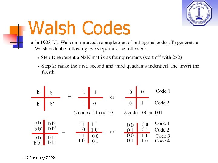 Walsh Codes 07 January 2022 