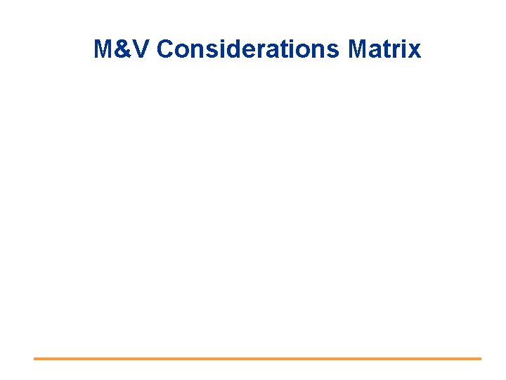 M&V Considerations Matrix 