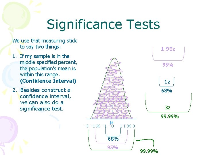 Significance Tests We use that measuring stick to say two things: 1. 96 z