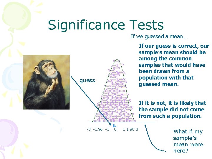 Significance Tests If we guessed a mean… If our guess is correct, our sample’s