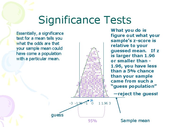 Significance Tests What you do is figure out what your sample’s z-score is relative