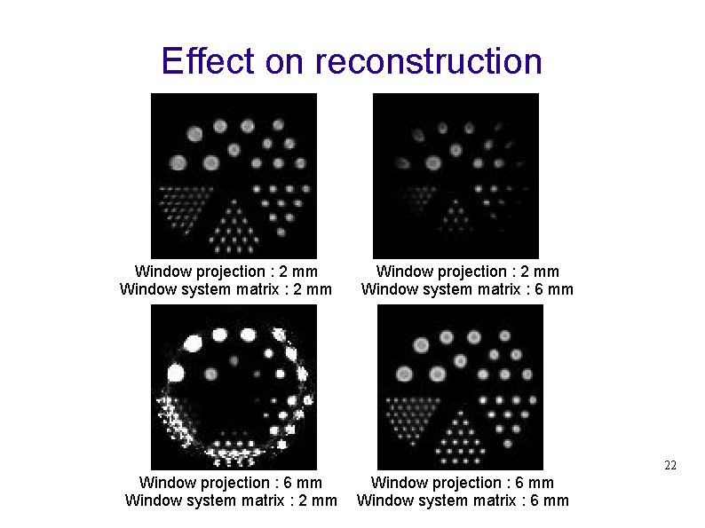 Effect on reconstruction Window projection : 2 mm Window system matrix : 2 mm