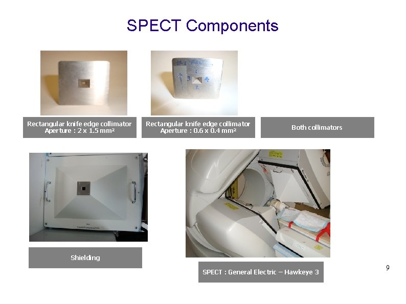 SPECT Components Rectangular knife edge collimator Aperture : 2 x 1. 5 mm 2