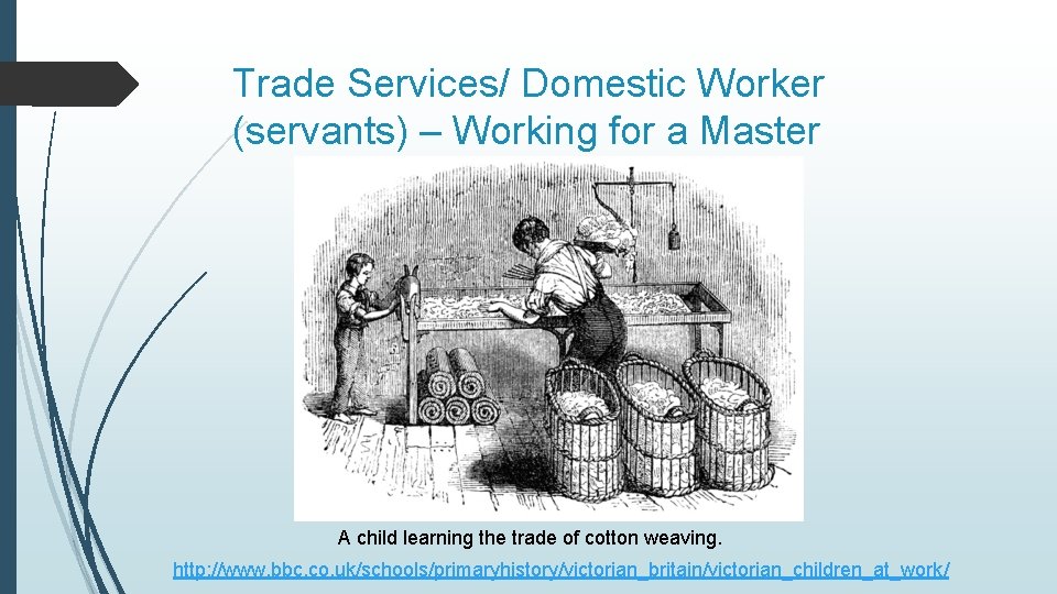Trade Services/ Domestic Worker (servants) – Working for a Master A child learning the