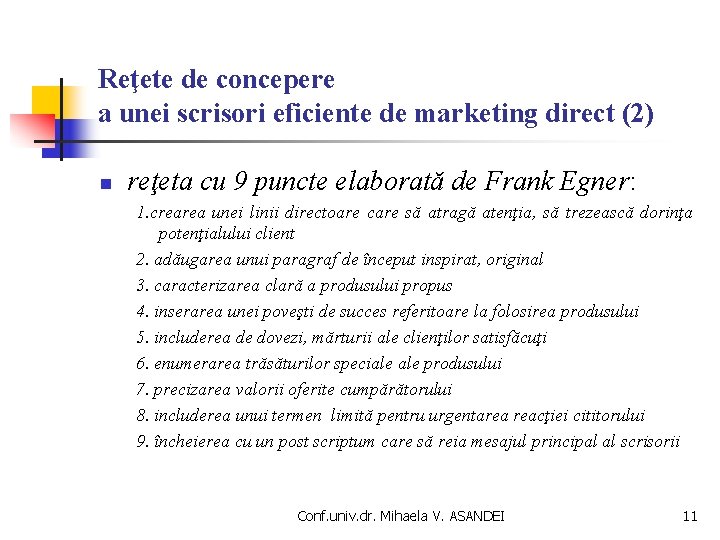 Reţete de concepere a unei scrisori eficiente de marketing direct (2) n reţeta cu