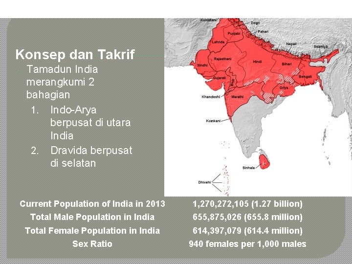 Konsep dan Takrif o Tamadun India merangkumi 2 bahagian 1. Indo-Arya berpusat di utara