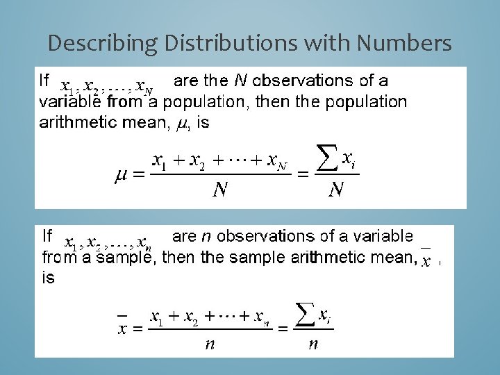 Describing Distributions with Numbers 