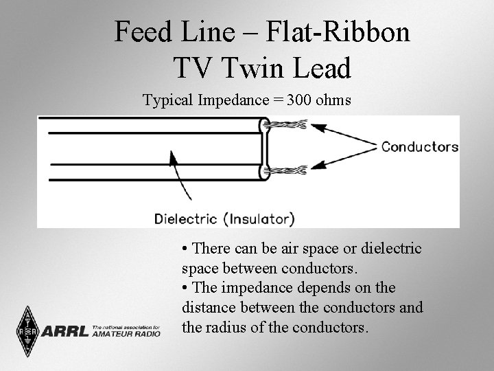 Feed Line – Flat-Ribbon TV Twin Lead Typical Impedance = 300 ohms • There