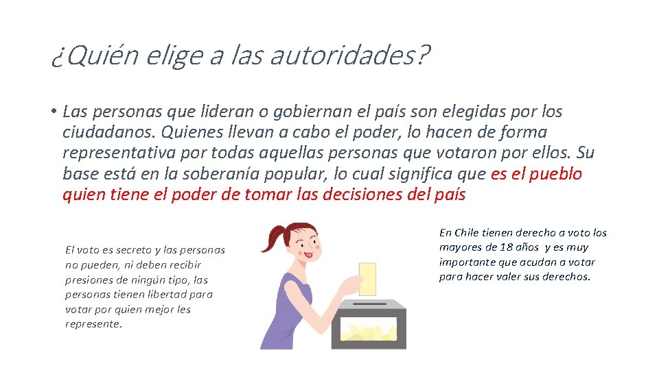 ¿Quién elige a las autoridades? • Las personas que lideran o gobiernan el país