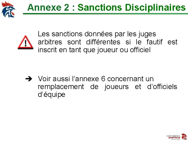 Annexe 2 : Sanctions Disciplinaires Les sanctions données par les juges arbitres sont différentes