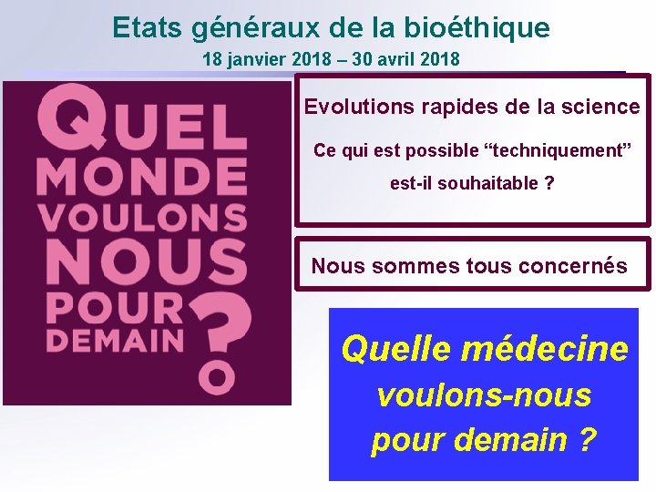 Etats généraux de la bioéthique 18 janvier 2018 – 30 avril 2018 Evolutions rapides