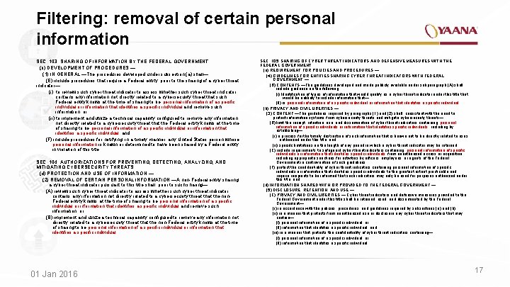 Filtering: removal of certain personal information SEC. 103. SHARING OF INFORMATION BY THE FEDERAL